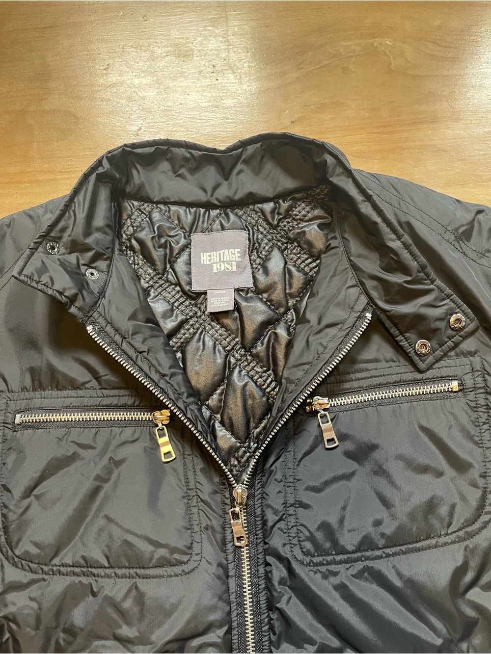 Heritage Black Quilted-Interior Puffer Jacket with Dual Zip Pockets